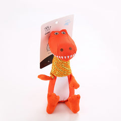 Chewy Dino Squeak Toy for Dogs by Pawlio featuring a colorful, textured dinosaur-shaped plush toy with a squeaker inside.