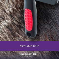 Pawlio™ Professional Curved Slicker Brush for dogs, showing soft bristles and ergonomic handle for gentle grooming.