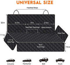 Pawlio™ Universal Dog Back Seat Cover with armrest compatibility, waterproof fabric, and adjustable straps for car interior protection.