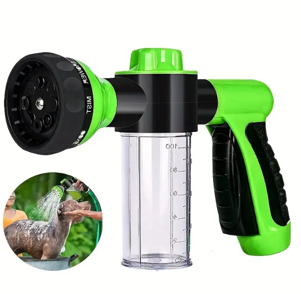 Pawlio high-pressure pet dog wash outdoor shower with spray nozzle, grooming brush, and comb for pet bathing and outdoor water tasks