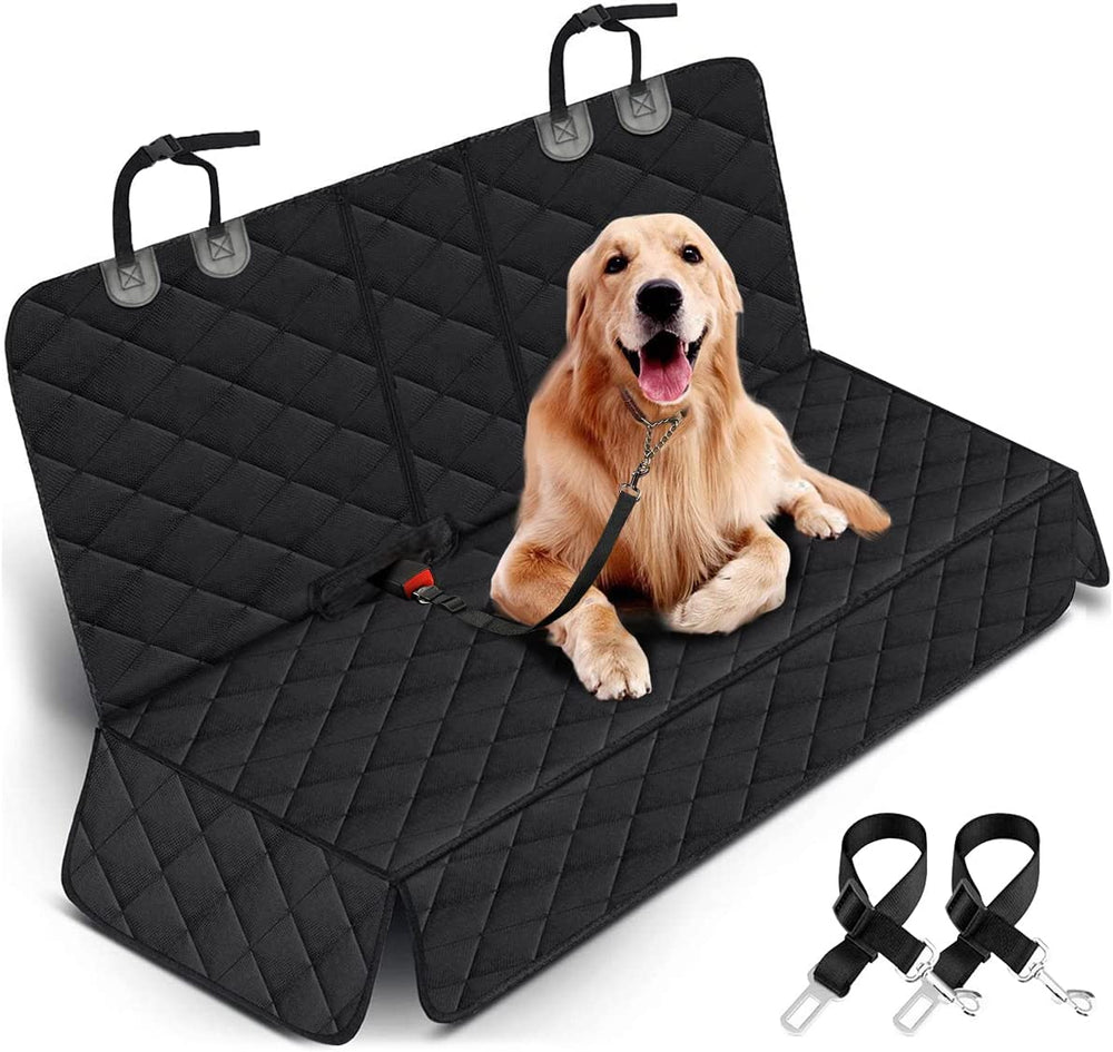 Pawlio™ Universal Dog Back Seat Cover showing durable fabric, adjustable straps, and compatibility with car armrest for pet travel protection.
