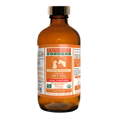 Pawlio Organic Harmony Hemp Oil for large pets in a clear bottle with dropper, promoting pet wellness and natural health support.