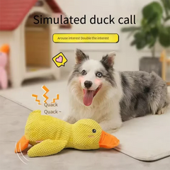 Pawlio™ Plush Duck Comfort Toy for dogs, soft and cuddly calming buddy with embroidered details and squeaker for play.