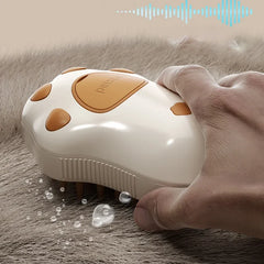 Pawlio™ 3-in-1 steam pet grooming brush showing the brush with steam vents and ergonomic handle for gentle pet grooming.