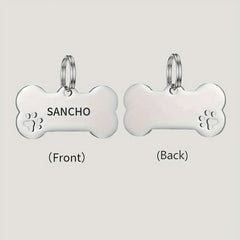 Personalized Pawlio engraved bone-shaped pet ID tag with name and phone number for dogs and cats, high-quality custom pet identification