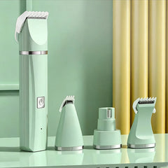 Pawlio 4-in-1 pet grooming kit with trimmer and nail grinder, featuring ergonomic handle and various grooming attachments for dogs and cats.