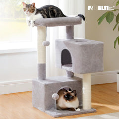 Pawlio™ sturdy cat tree for large cats with multiple platforms and cozy hideouts, ideal for indoor play and resting.
