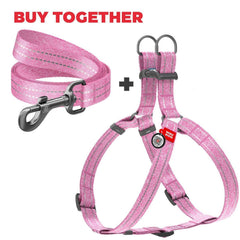 Pink cotton dog harness for large dogs by Pawlio, featuring adjustable straps and comfortable fit for pets.