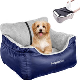 Pawlio™ Premium Dog Car Booster Seat with washable travel bed, secure for small dogs, shown in a car interior with comfy cushion