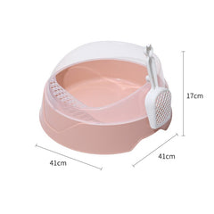 Large corner litter box by Pawlio with scoop, designed for easy cleaning and spacious for cats, in neutral color.