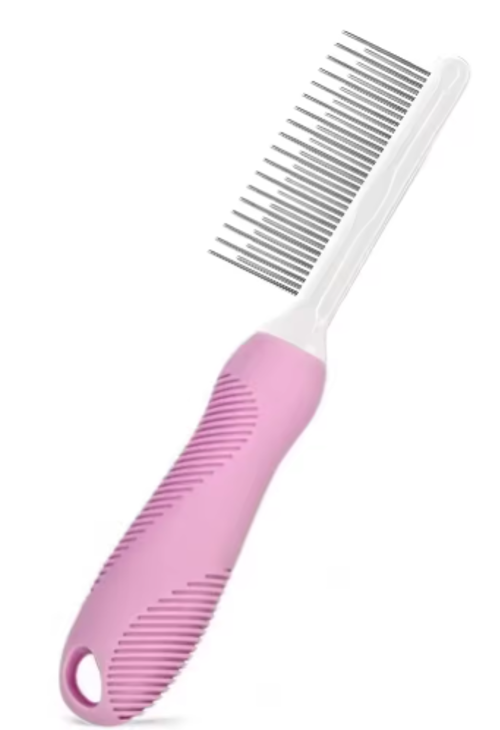 Pawlio FurMaster single pet comb with fine and wide teeth for grooming cats and dogs, made of durable, easy-to-clean plastic.