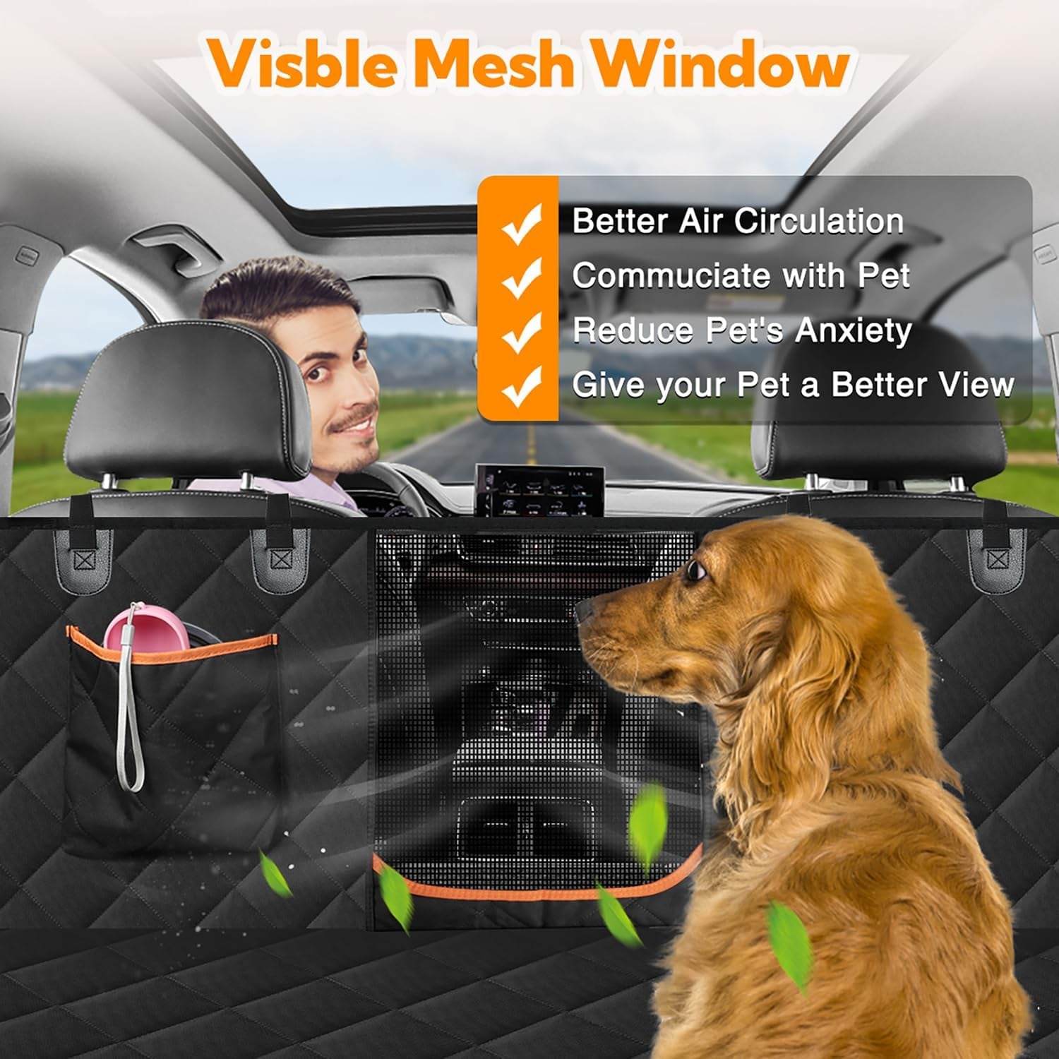 Pawlio™ Premium Dog Car Seat Hammock waterproof backseat protector with adjustable straps and quilted padding for pet comfort.