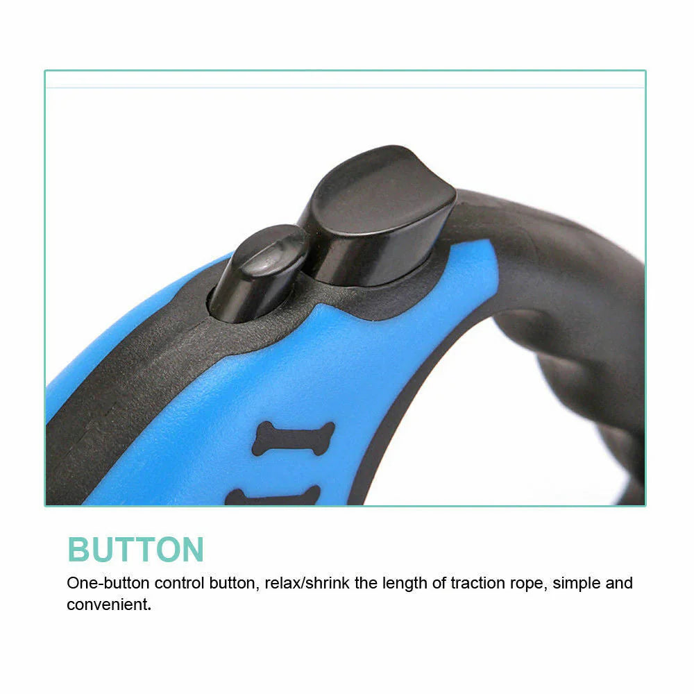 Pawlio™ Automatic Retractable Dog Leash with brake and lock safety system, shown in black with leash extended for walking a dog.