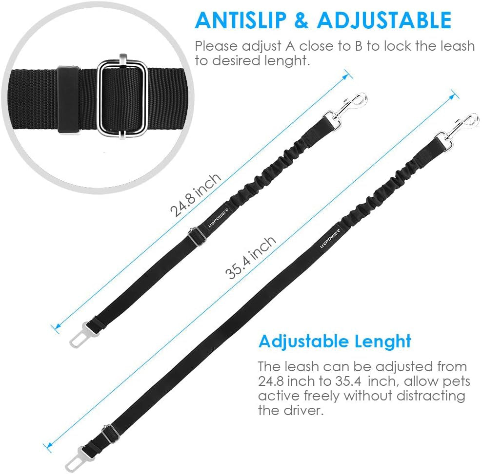Pawlio™ 2-pack retractable pet car seat belts with shock-absorbing safety features for secure pet travel in vehicles.