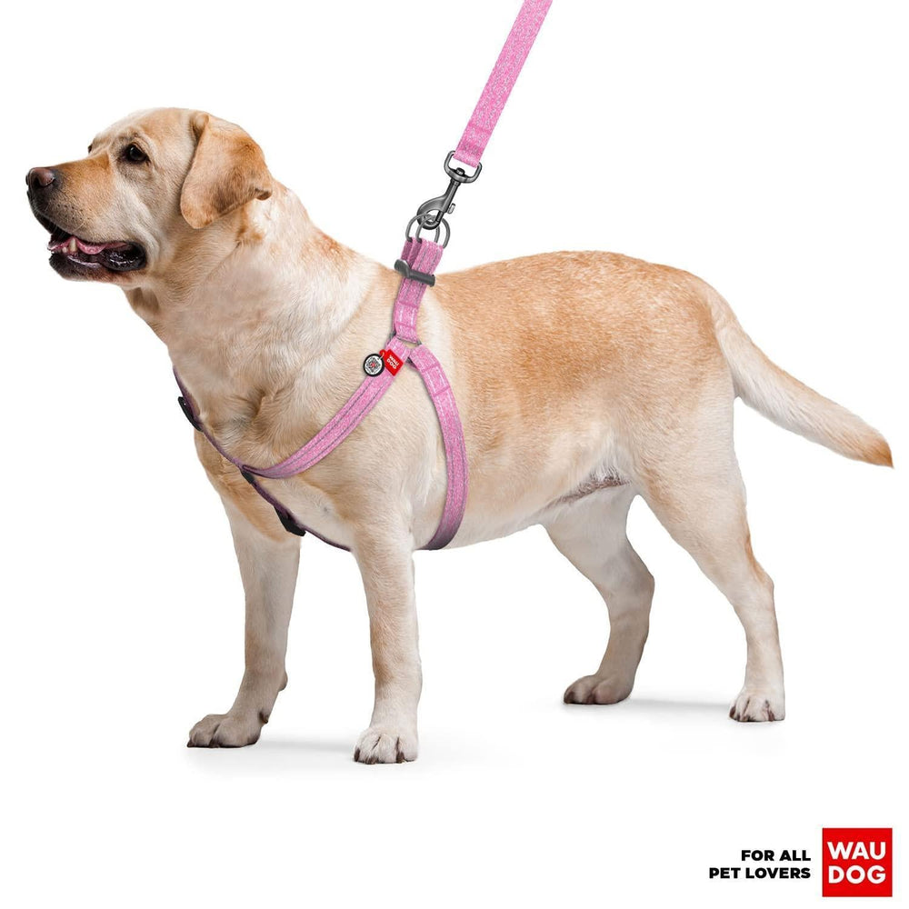 Pink cotton harness for large dogs, EcoSoft by Pawlio, featuring adjustable straps and comfortable fit for active pets.