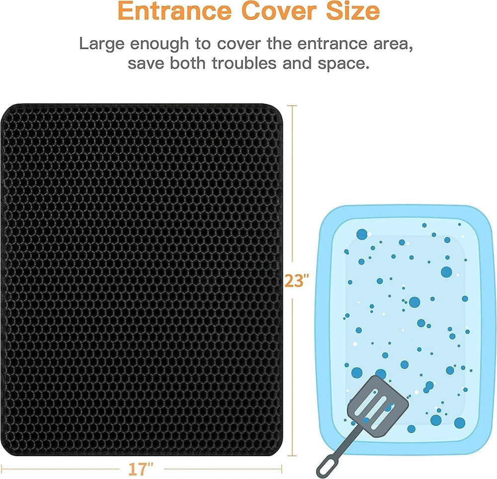 Pawlio™ Premium Cat Litter Trapping Mat with anti-slip surface and easy-to-clean design, placed next to a cat litter box.