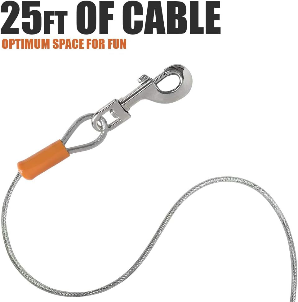 Pawlio™ Heavy-Duty Dog Tie Out Cable, 25ft tangle-free runner, sturdy outdoor leash for dogs, shown coiled and ready for use.