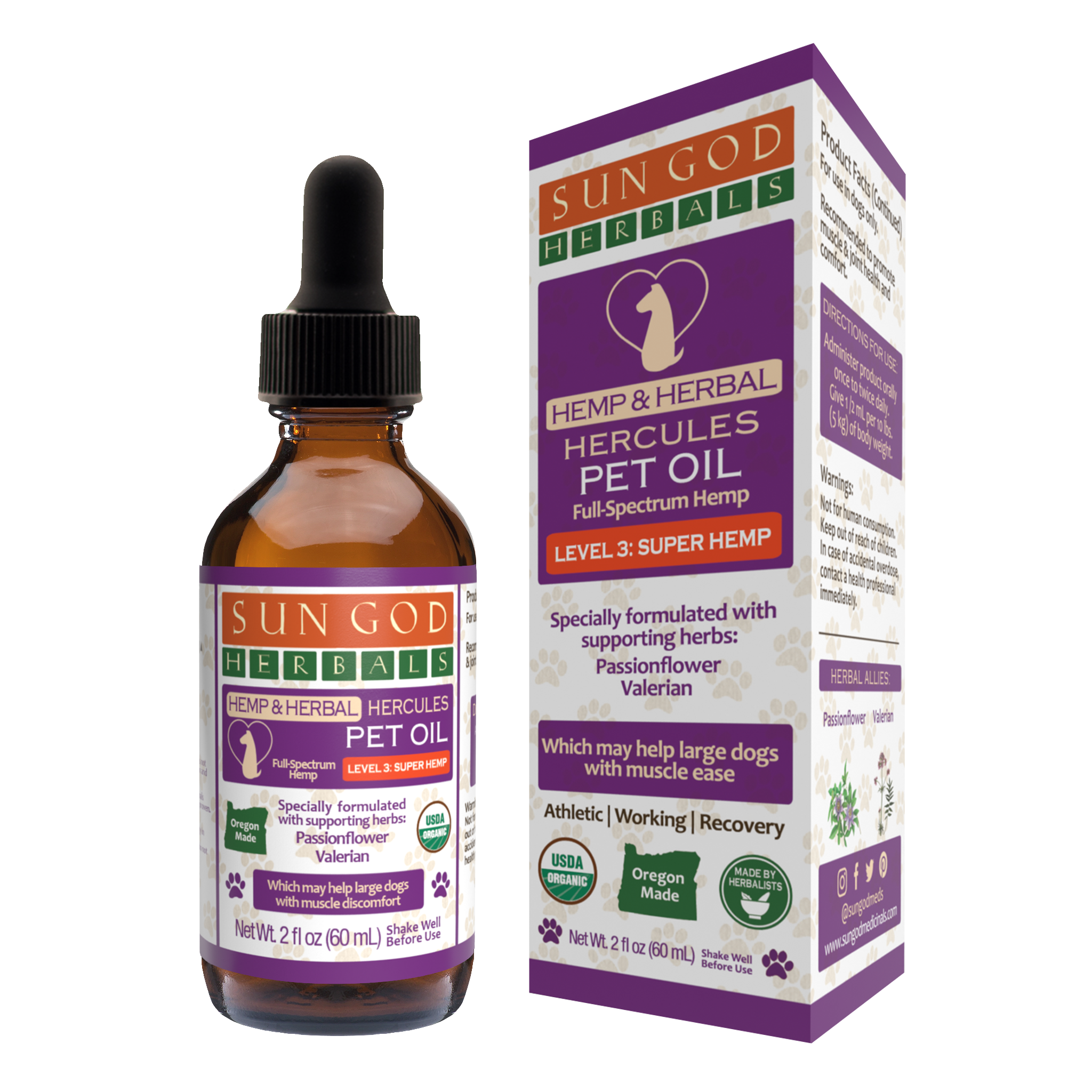 Pawlio Hercules Herbal Pet Oil bottle featuring natural herbal ingredients for muscle support and relaxation in pets.