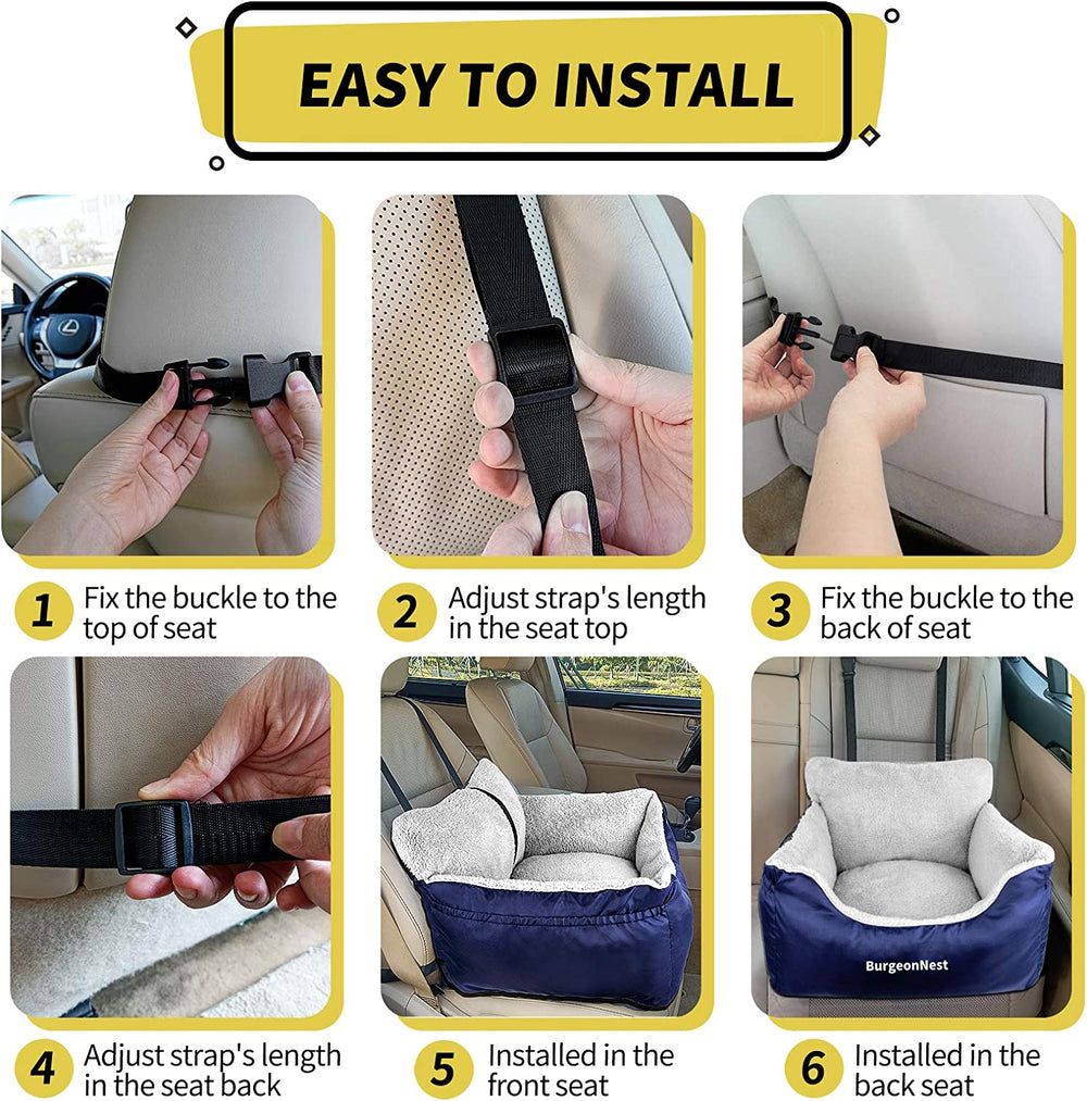 Pawlio™ Premium Dog Car Booster Seat with washable travel bed, featuring padded interior and sturdy straps for secure car travel.