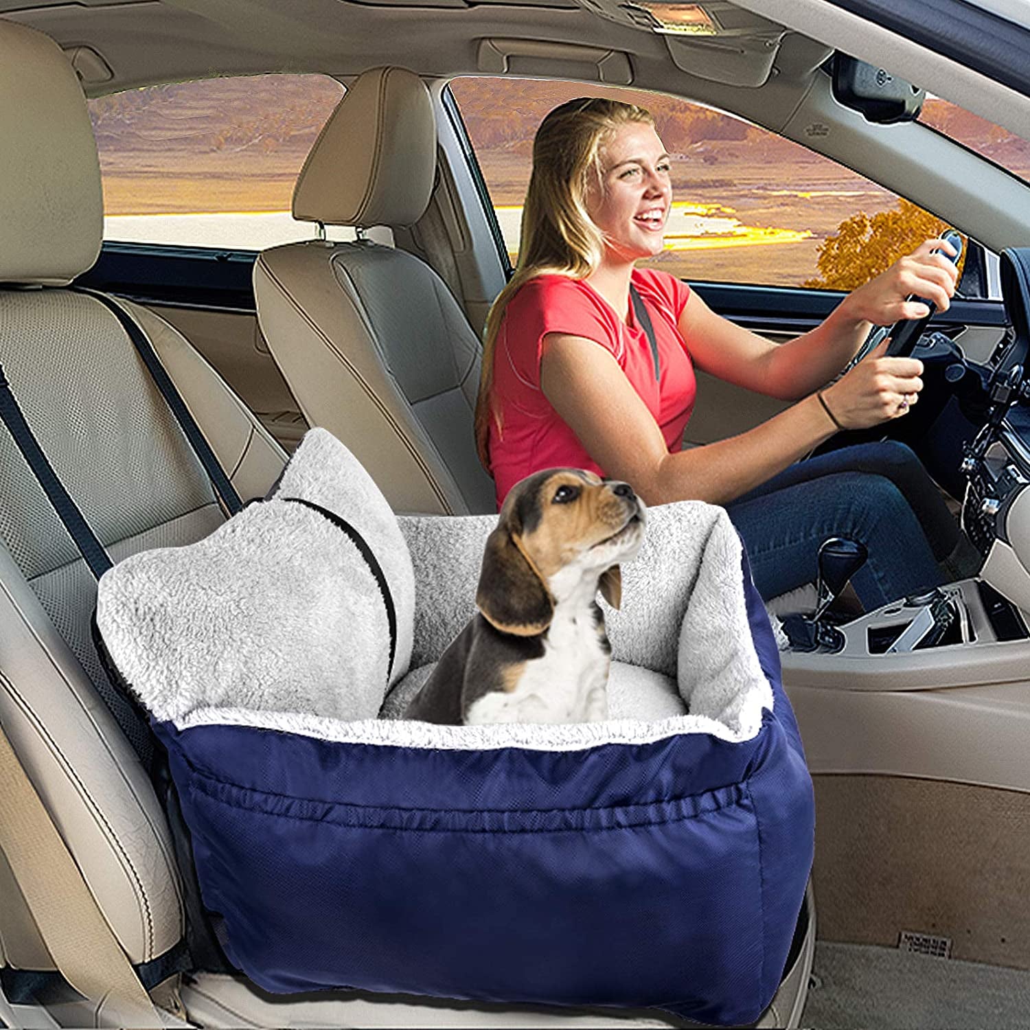 Pawlio™ Premium Dog Car Booster Seat with washable travel bed, featuring cushioned interior and secure straps for safe pet travel.