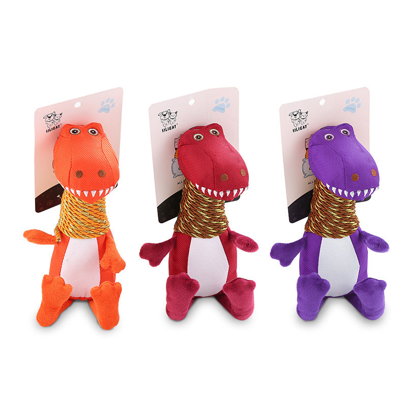 Chewy Dino Squeak Toy for Dogs by Pawlio featuring a colorful dinosaur shape with textured surface for interactive play