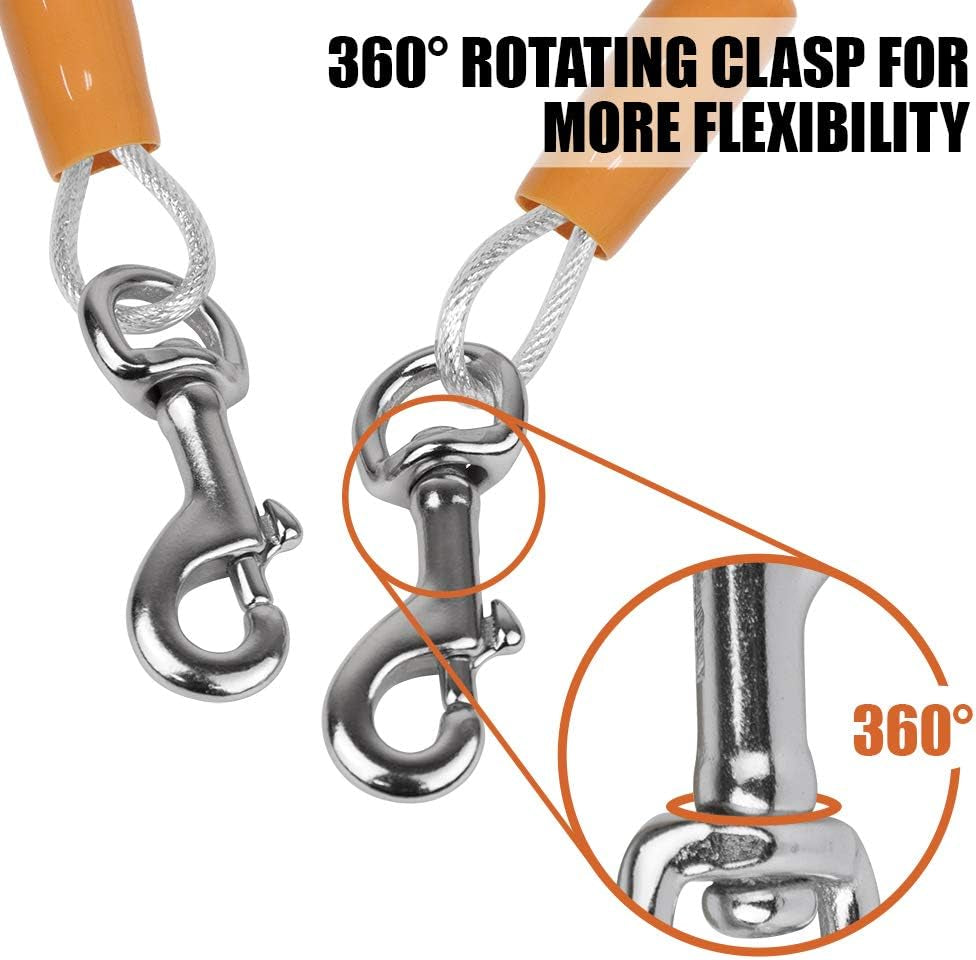Pawlio™ heavy-duty 25ft dog tie out cable with tangle-free design, durable steel construction, and secure clip for outdoor use.