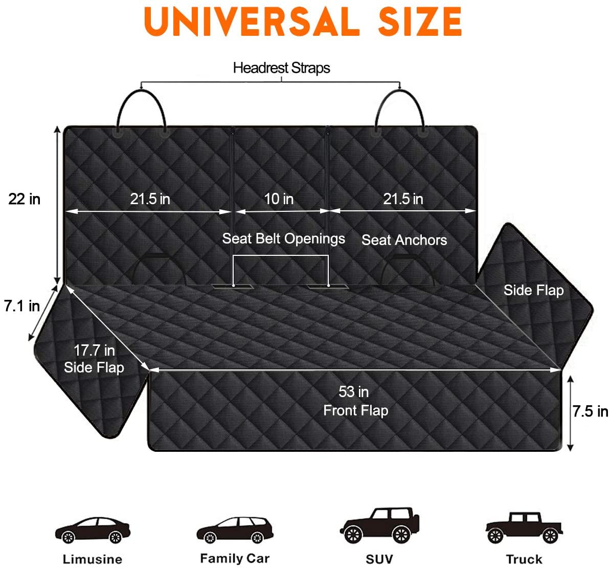 Pawlio™ Universal Dog Back Seat Cover with armrest compatibility, waterproof fabric, and adjustable straps for car interior protection.