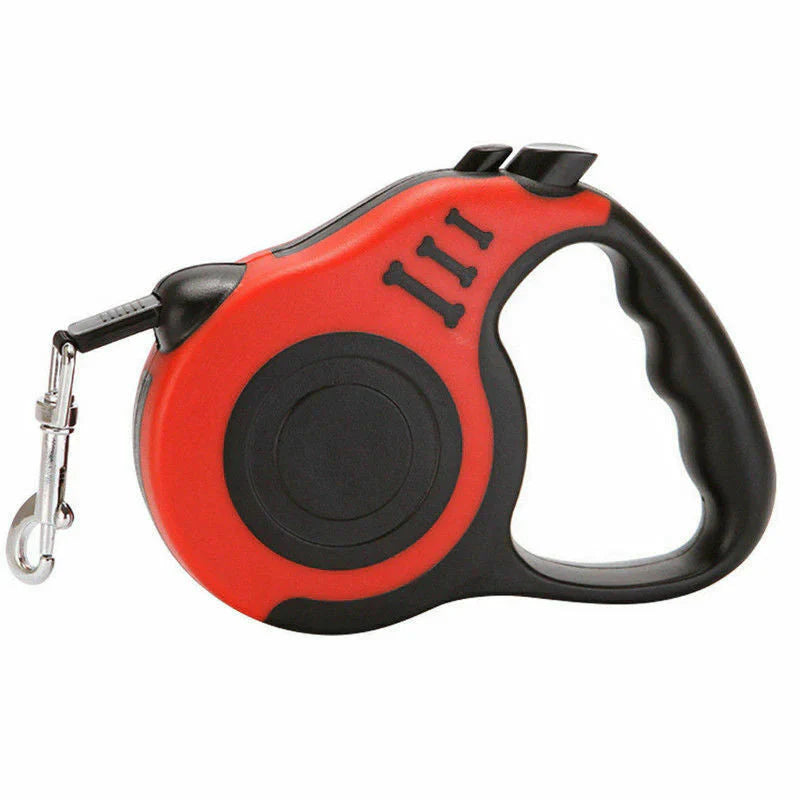 Pawlio™ Automatic Retractable Dog Leash with brake and lock safety system, showing the leash extended with a dog in view