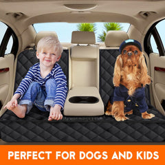 Pawlio™ universal dog back seat cover with armrest compatibility, waterproof fabric, and adjustable straps for vehicle protection.