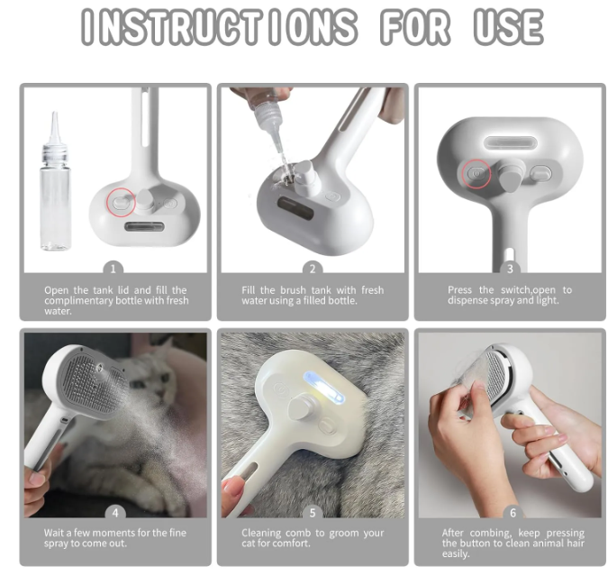 Pawlio pet hair spray brush with ergonomic handle and soft bristles for gentle grooming and removing pet hair.