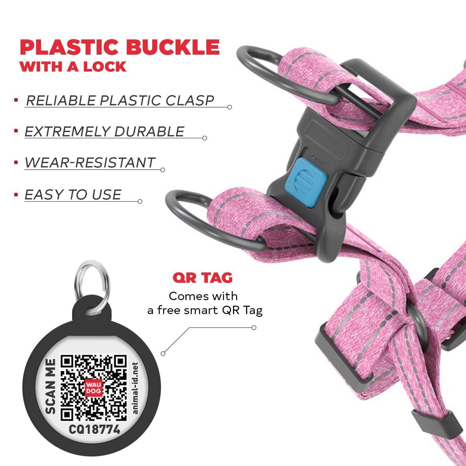 Pink cotton dog harness for large dogs by Pawlio, featuring a comfortable and secure design with adjustable straps.