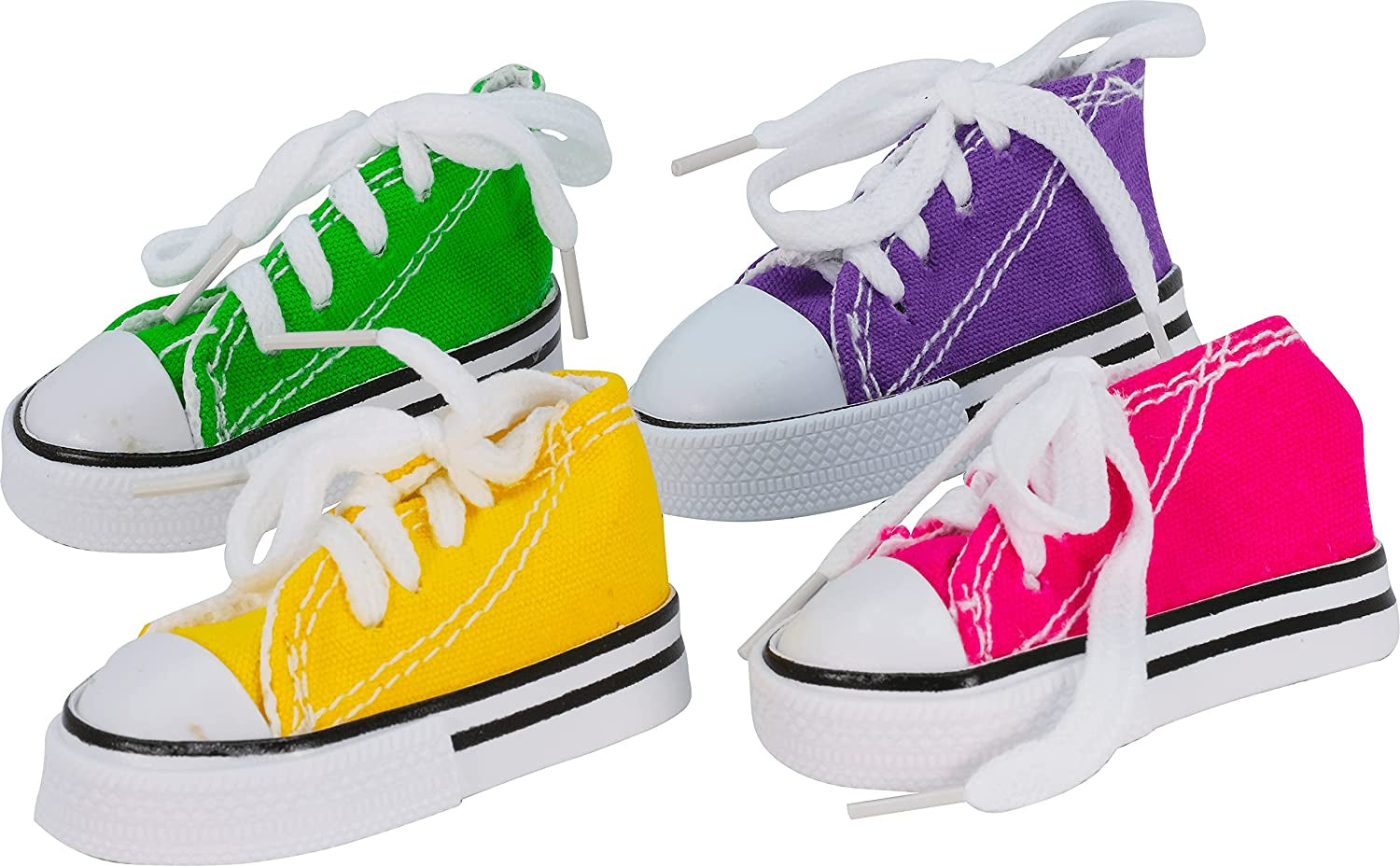 Pawlio™ Mini Sneaker Chewing Toys for birds, set of 6, colorful mini sneaker-shaped toys designed for bird entertainment and chewing.