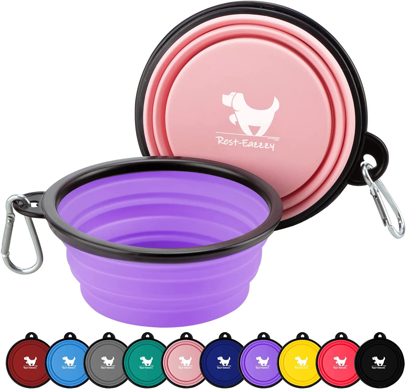 Pawlio™ Collapsible Portable Pet Bowls 2-pack for travel, made of durable silicone, shown folded and expanded for easy feeding on the go.