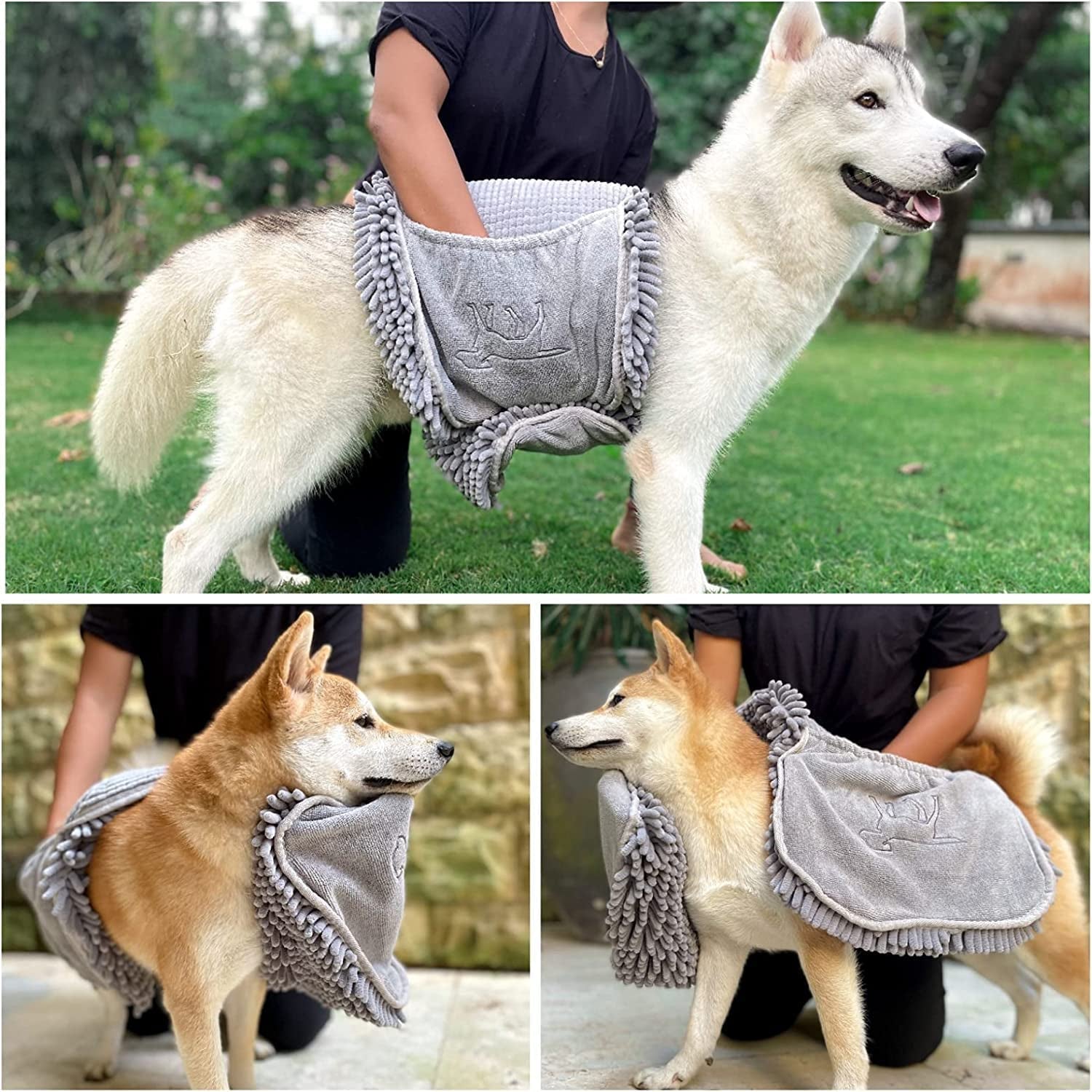 Pawlio™ Ultra-Absorbent Quick-Dry Dog Towel in extra large microfiber, shown spread out on a surface for drying a dog.