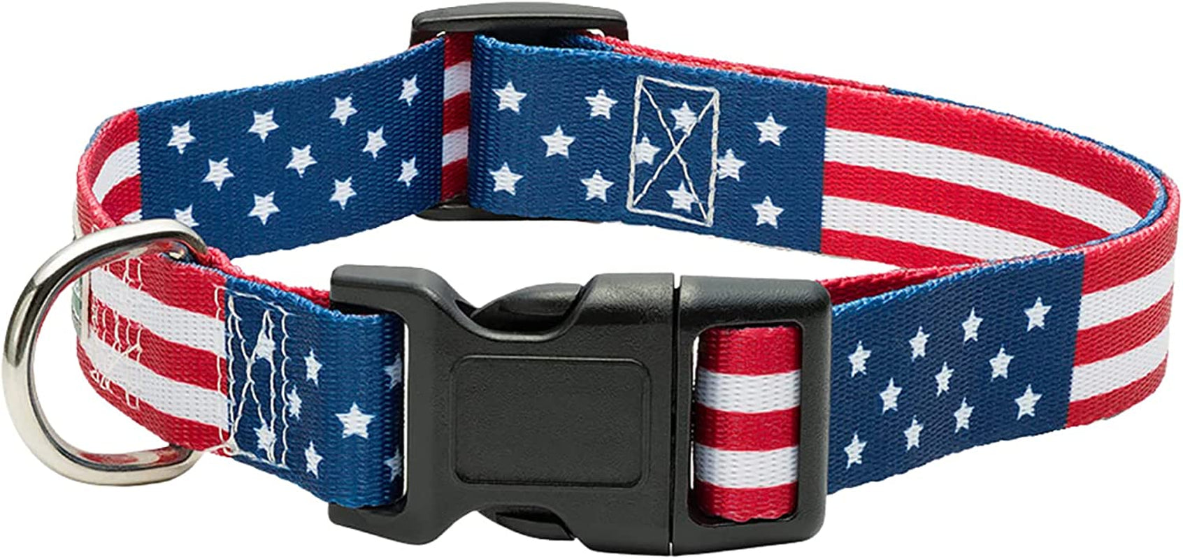 Small Pawlio™ American Flag Classic Dog Collar with red, white, and blue stars and stripes, made of durable nylon for pets