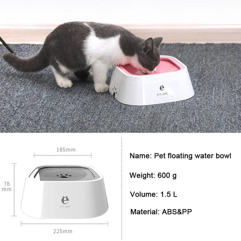 Pawlio™ Mess-Free Floating Dog Water Bowl with slow-feed design and non-slip base, featuring a floating water surface for dogs.
