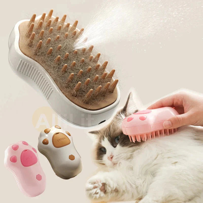 Electric cat steam brush with water spray, 3-in-1 pet grooming comb for cats and dogs, USB rechargeable, bys-user-store-22890