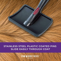 Pawlio™ Professional Curved Slicker Brush for dogs, featuring fine metal bristles for gentle grooming and removing loose fur.