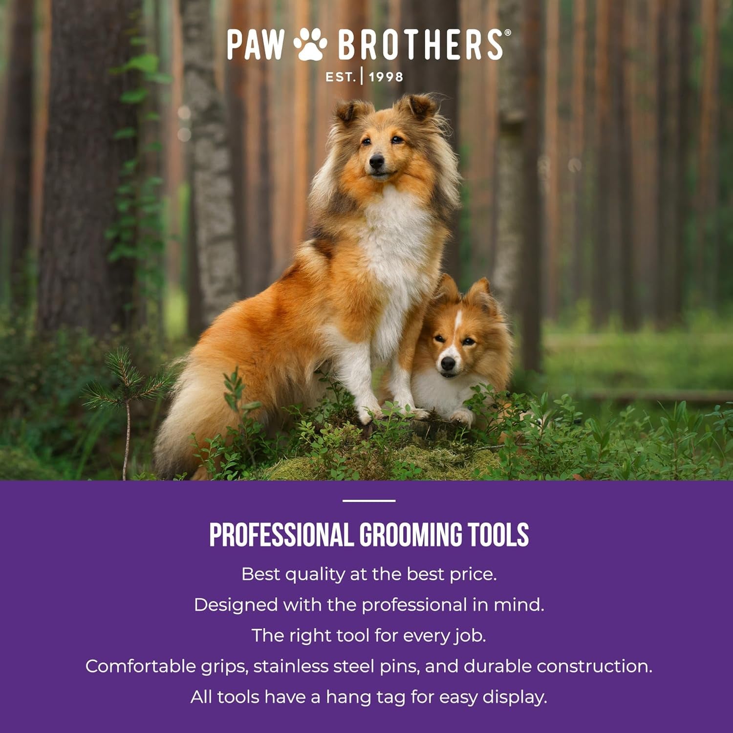 Pawlio™ Professional Curved Slicker Brush for dogs, showing the gentle grooming brush with fine metal pins and ergonomic handle.