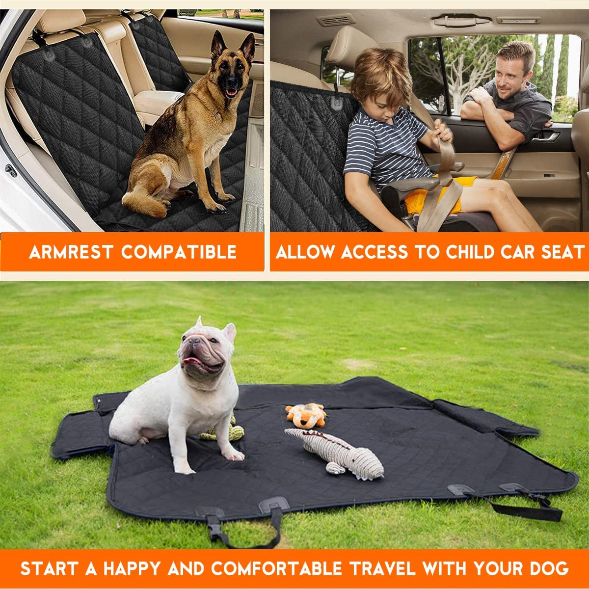 Pawlio™ universal dog back seat cover with armrest compatibility, waterproof fabric, and adjustable straps for car protection.