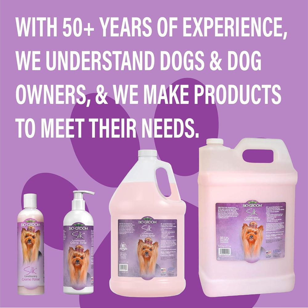 Pawlio™ Silk Creme Rinse dog conditioner in a 1-gallon container, professional detangler with smooth, shiny coat finish.