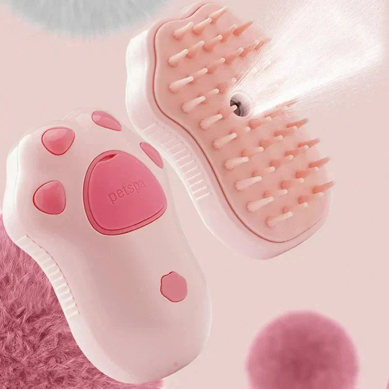 Electric cat steam brush bys-user-store-22890, 3-in-1 pet grooming comb with water spray and USB rechargeable design.