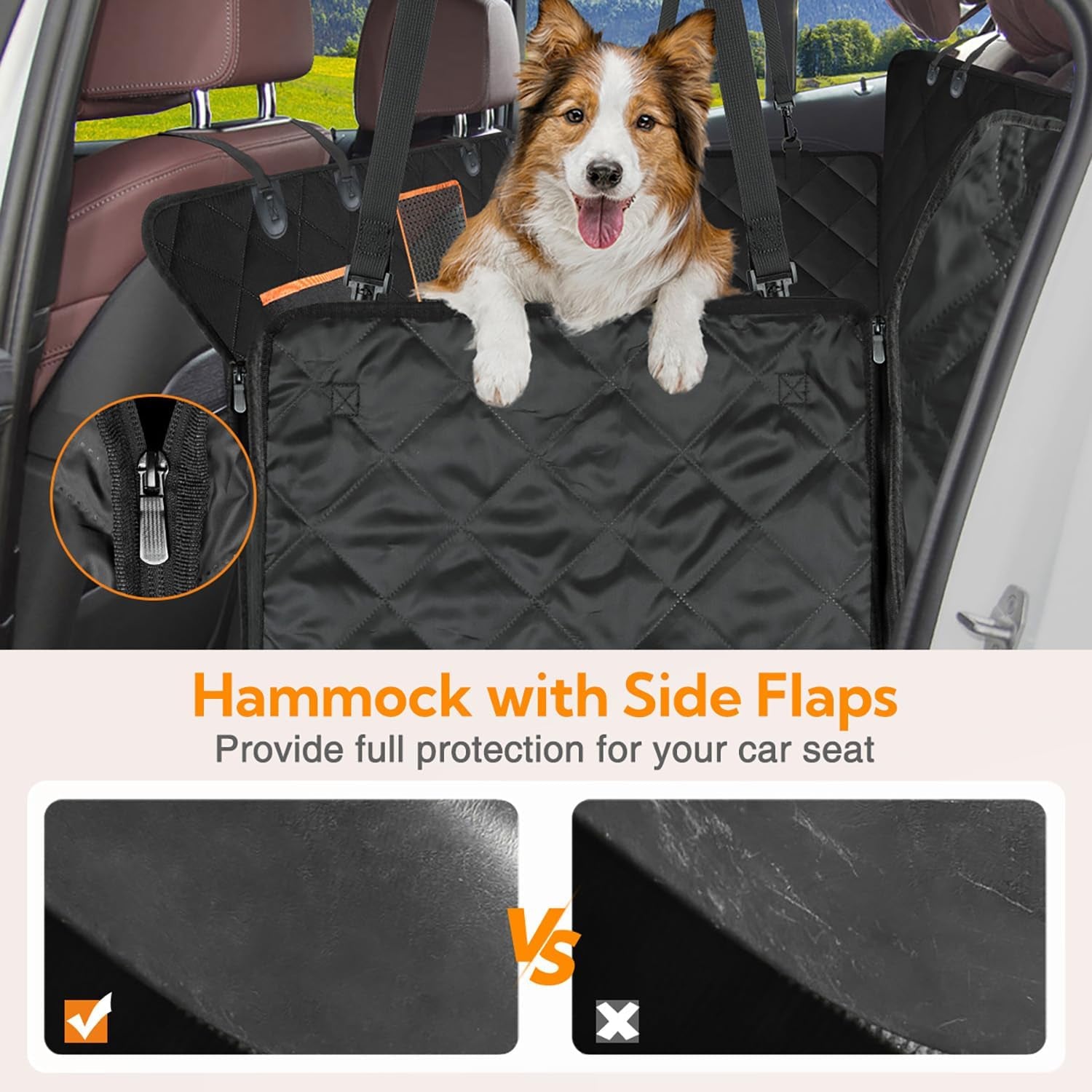 Pawlio™ Premium Dog Car Seat Hammock waterproof backseat protector with adjustable straps and mesh window for pet comfort.