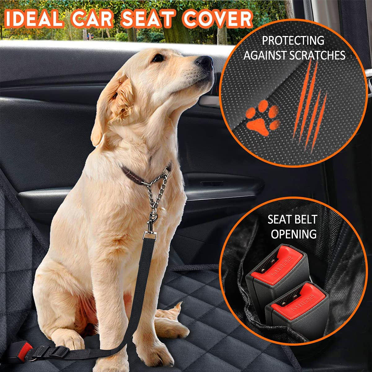 Pawlio™ Universal Dog Back Seat Cover with armrest compatibility, waterproof fabric, and seatbelt openings for pet travel safety.