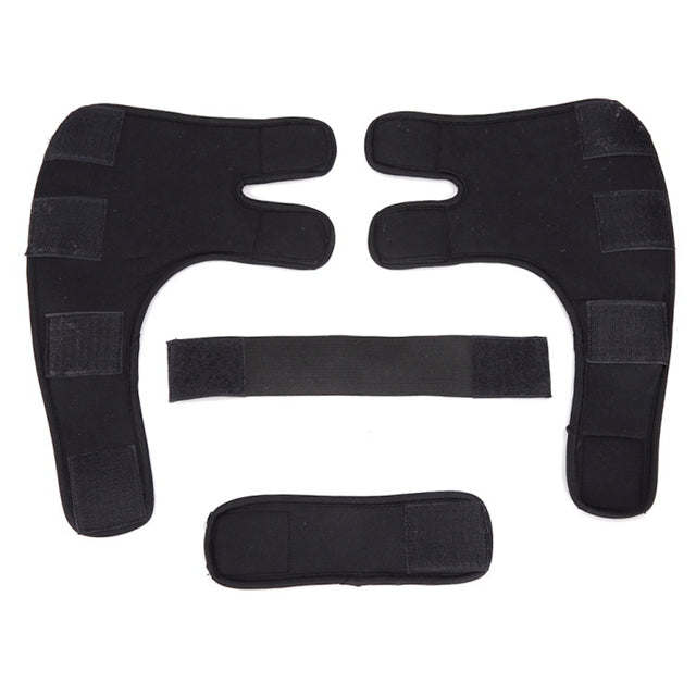 Pawlio Pup's knee guard and leg support for recovery, showing a soft, adjustable brace on a small dog's leg.