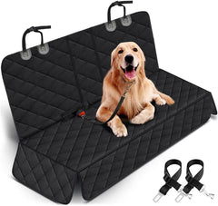 Pawlio™ Universal Dog Back Seat Cover showing durable fabric, adjustable straps, and compatibility with car armrest for pet travel protection.