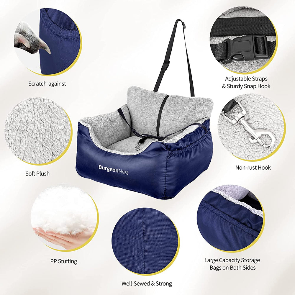 Pawlio™ Premium Dog Car Booster Seat with washable travel bed, featuring padded sides and secure straps for comfort and safety.