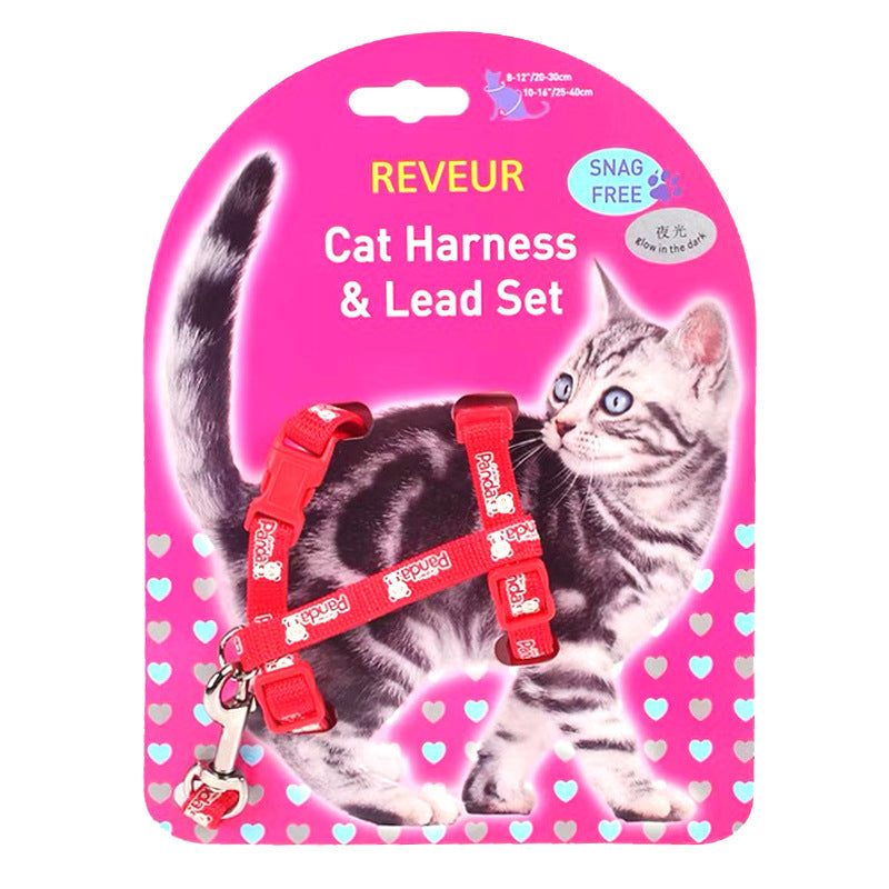 Pink glowing kitty safety harness from Pawlio with adjustable straps and reflective details for secure outdoor walks.