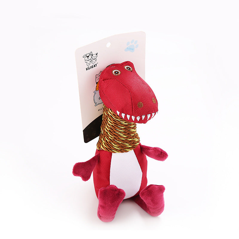 Chewy Dino Squeak Toy for Dogs by Pawlio featuring a colorful dinosaur shape with textured surface and squeaker for playful chewing