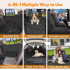 Pawlio™ premium waterproof dog car seat hammock protecting backseat from fur, dirt, and scratches, with secure side flaps.